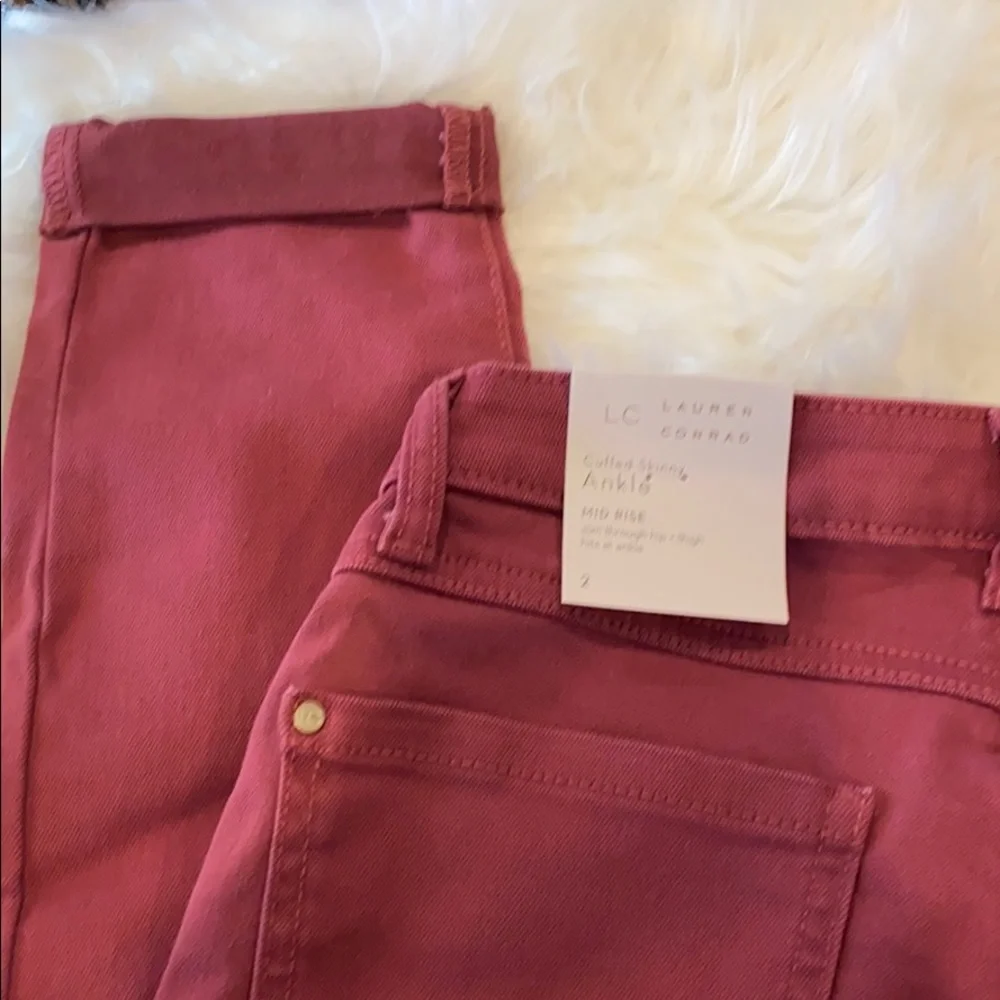 Washed Maroon Mid Rise Cuffed Skinny Ankle Jeans